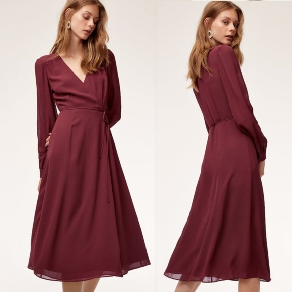 SOLD - Burgundy Lina Midi Wrap Dress - Picture 1 of 4